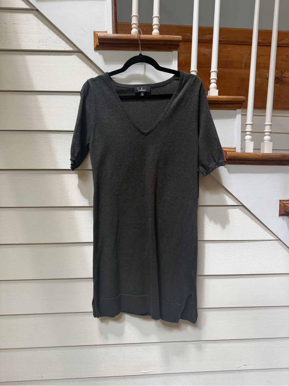 Lulus Dark Gray V-Neck Short Sleeve Dress